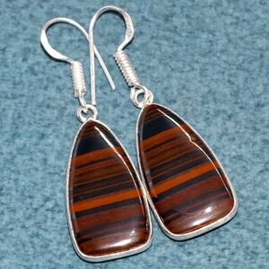 Tiger Iron Gemstone 925 Sterling Silver Handmade Drop Dangle Earrings